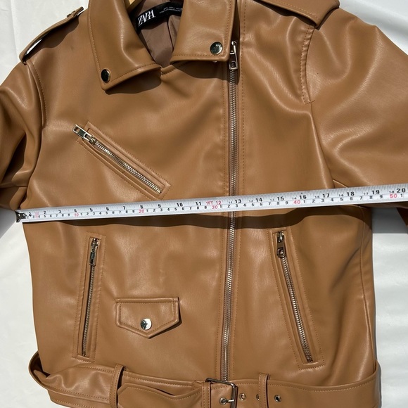 Zara bloggers favourite Women Faux Leather Biker Jacket Light Camel Size L - Picture 12 of 15